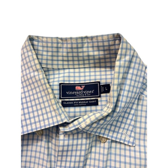 Vineyard Vines Mens Classic Fit Murray Shirt Light Blue White Gingham Large - Picture 4 of 5